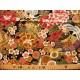 coupon tissu Japonais traditionnel 55x49cm fleuri doré fond noir 6